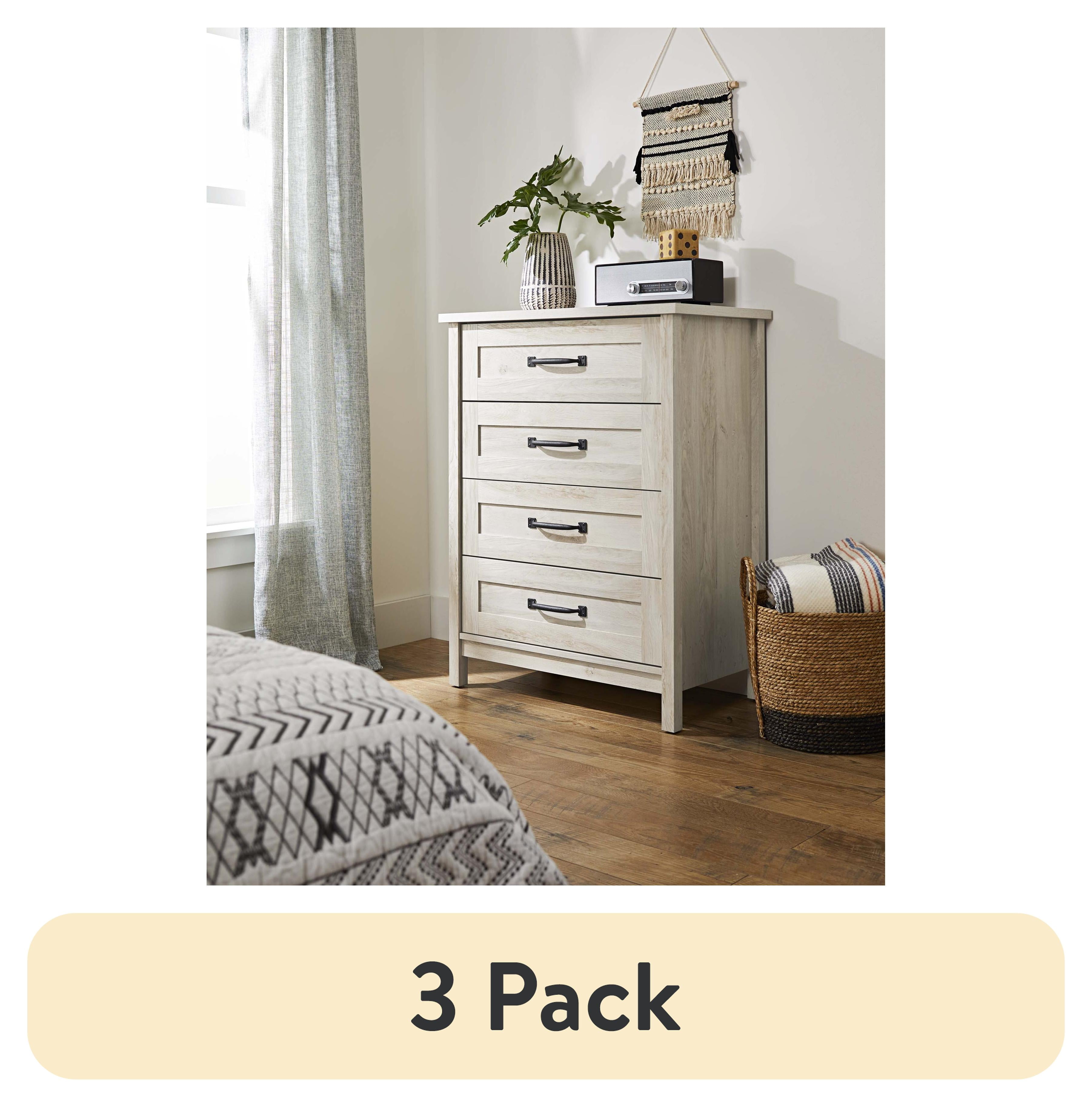 (3 pack) Better Homes & Gardens Modern Farmhouse 4-Drawer Dresser, Rustic  White Finish
