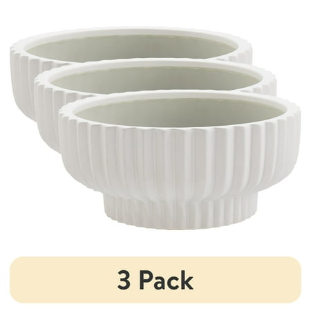 (3 pack) Better Homes & Gardens Pottery 12" Fischer Round Ceramic Planter, White