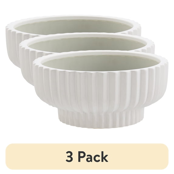 (3 pack) Better Homes & Gardens Pottery 12" Fischer Round Ceramic Planter, White