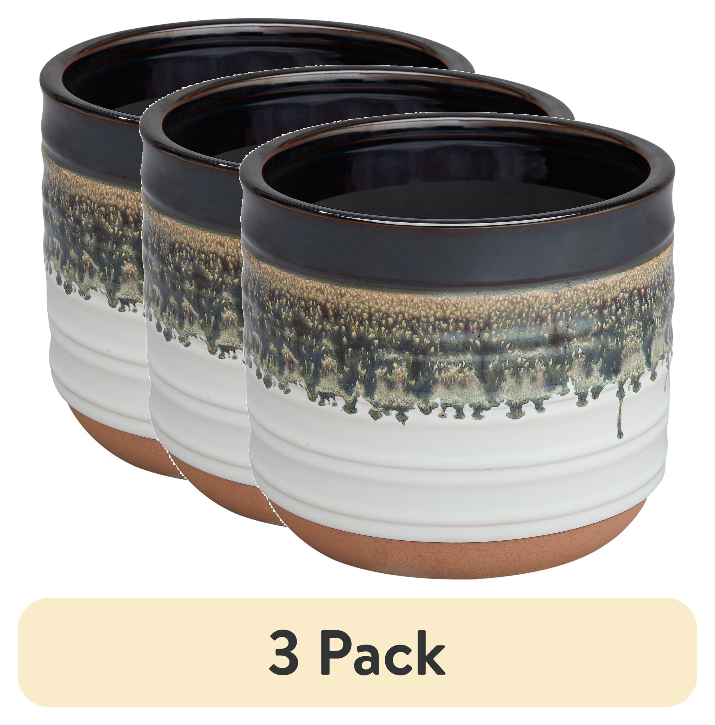 (3 pack) Better Homes & Gardens 8" x 8" x 6.7" Round Black Ceramic Nikolaos Plant Planter