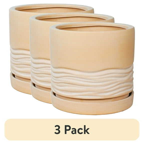 (3 pack) Better Homes & Gardens 8.2" x 8.2" x 8" Round Red Terracotta Terry Plant Planter