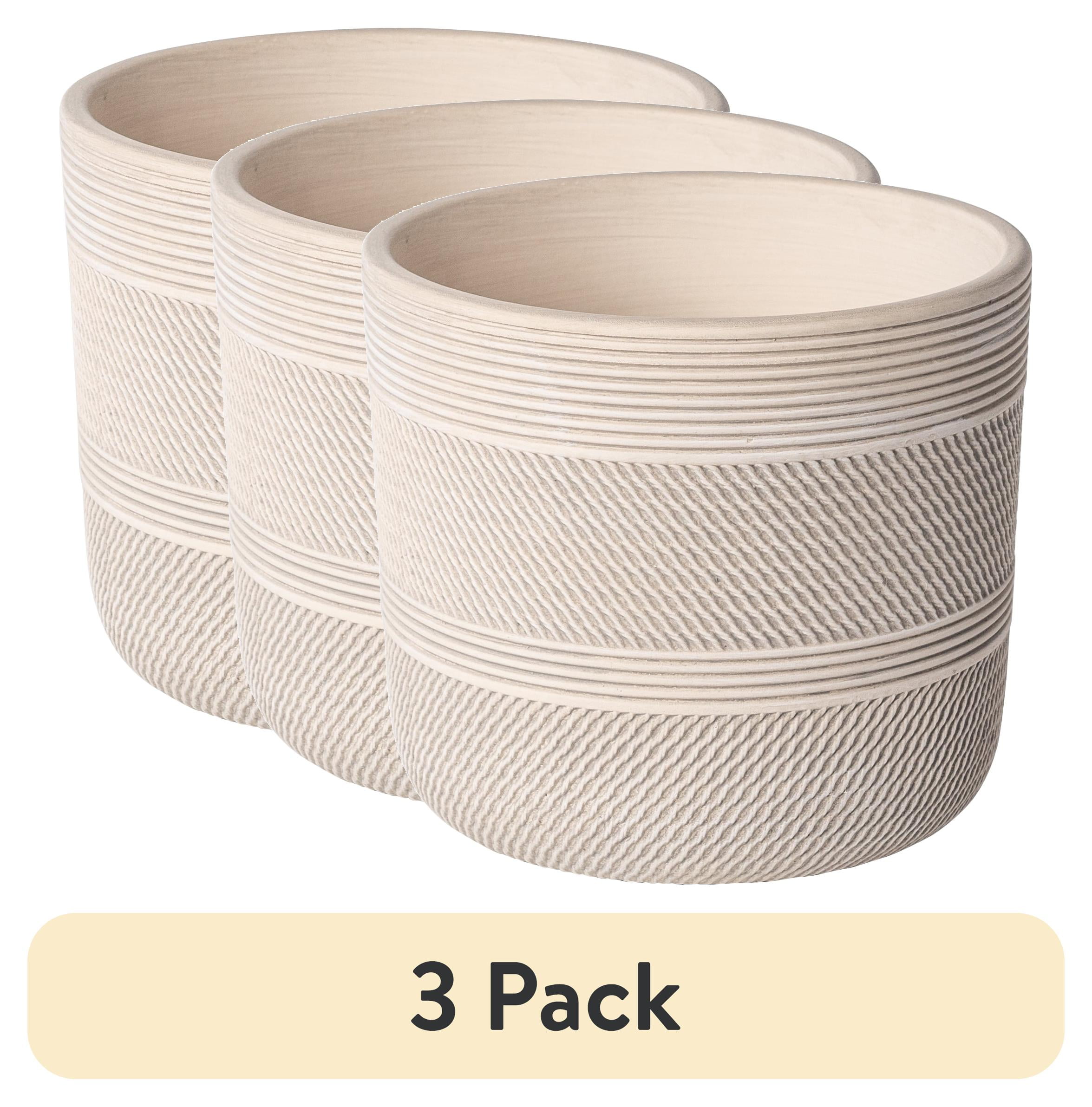 (3 pack) Better Homes & Gardens 8" x 8" x 7.2" Round White Ceramic Tye Plant Planter
