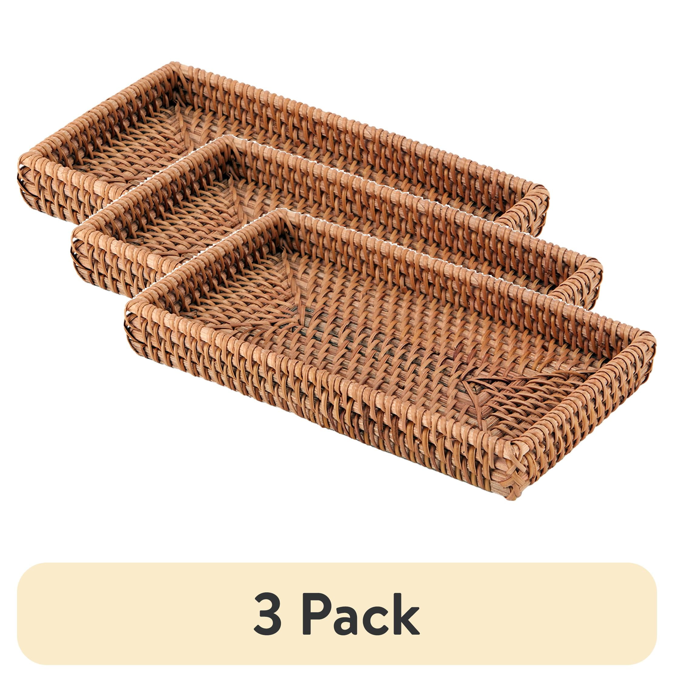 (3 pack) Better Homes & Gardens Brown Rattan Bathroom Cosmetic & Toiletry Tray