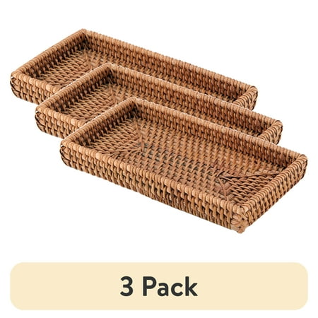 (3 pack) Better Homes & Gardens Brown Rattan Bathroom Cosmetic & Toiletry Tray