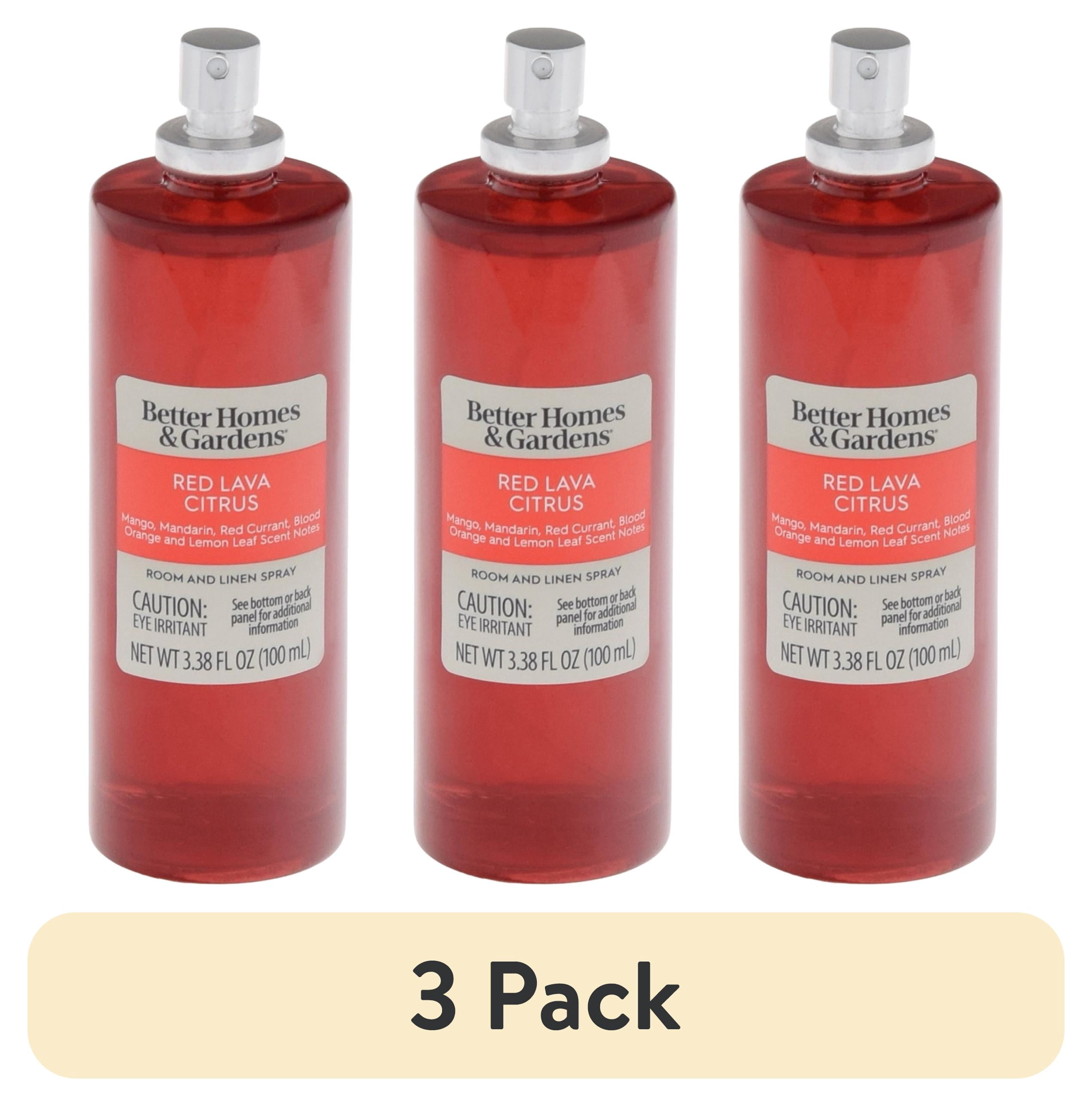 (3 pack) Better Homes and Gardens Red Lava and Citrus Scented Room and Linen Spray 3.38 Fl Oz (100mL).