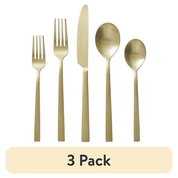 (3 pack) Better Homes & Gardens River 20-Piece Gold Stainless Steel Flatware Set with Handles (Service for 4)
