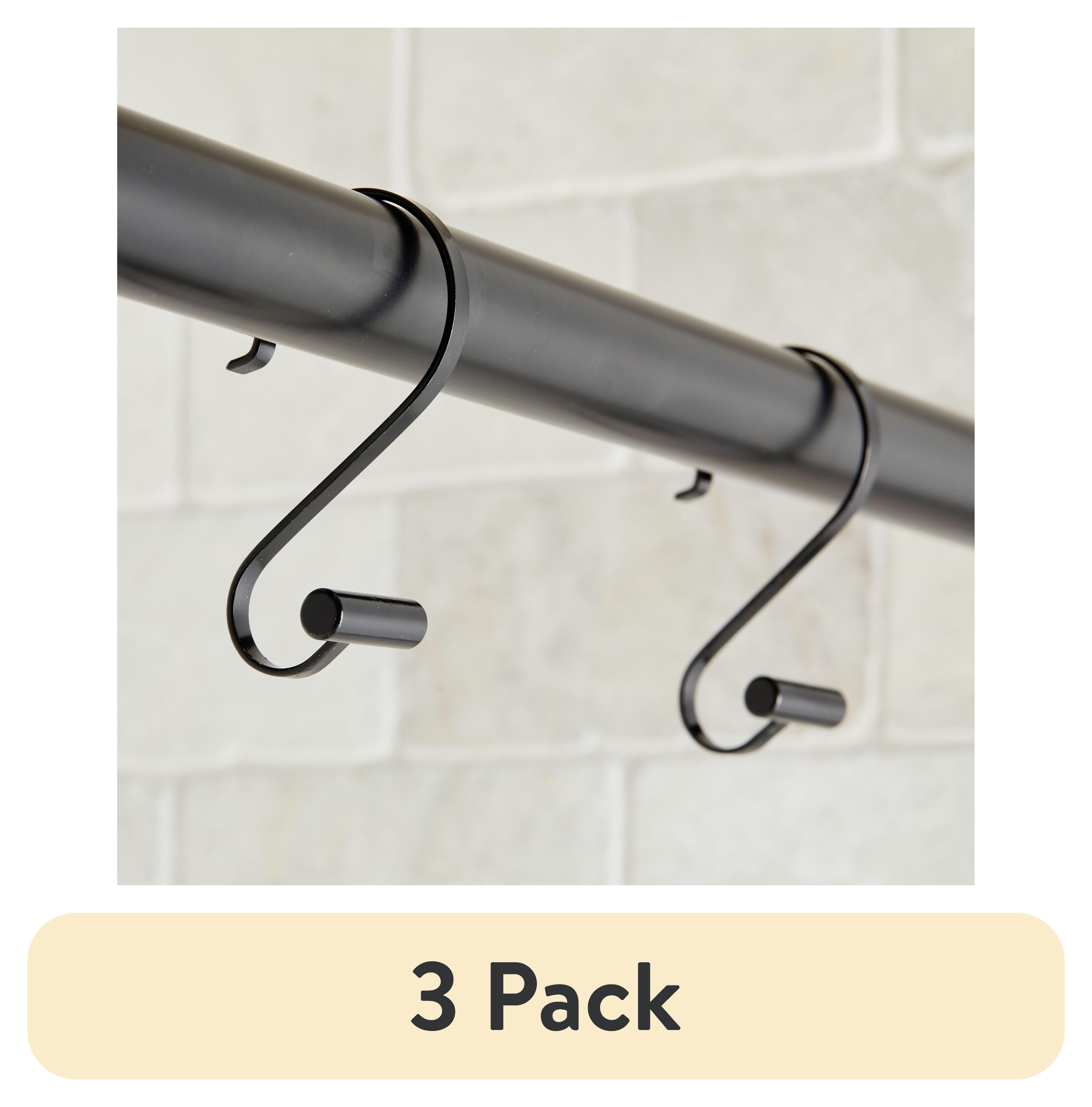 (3 pack) Better Homes & Gardens S-Shape Rustproof Stainless Steel Shower Hooks with T-Bar Ends, Black, 12