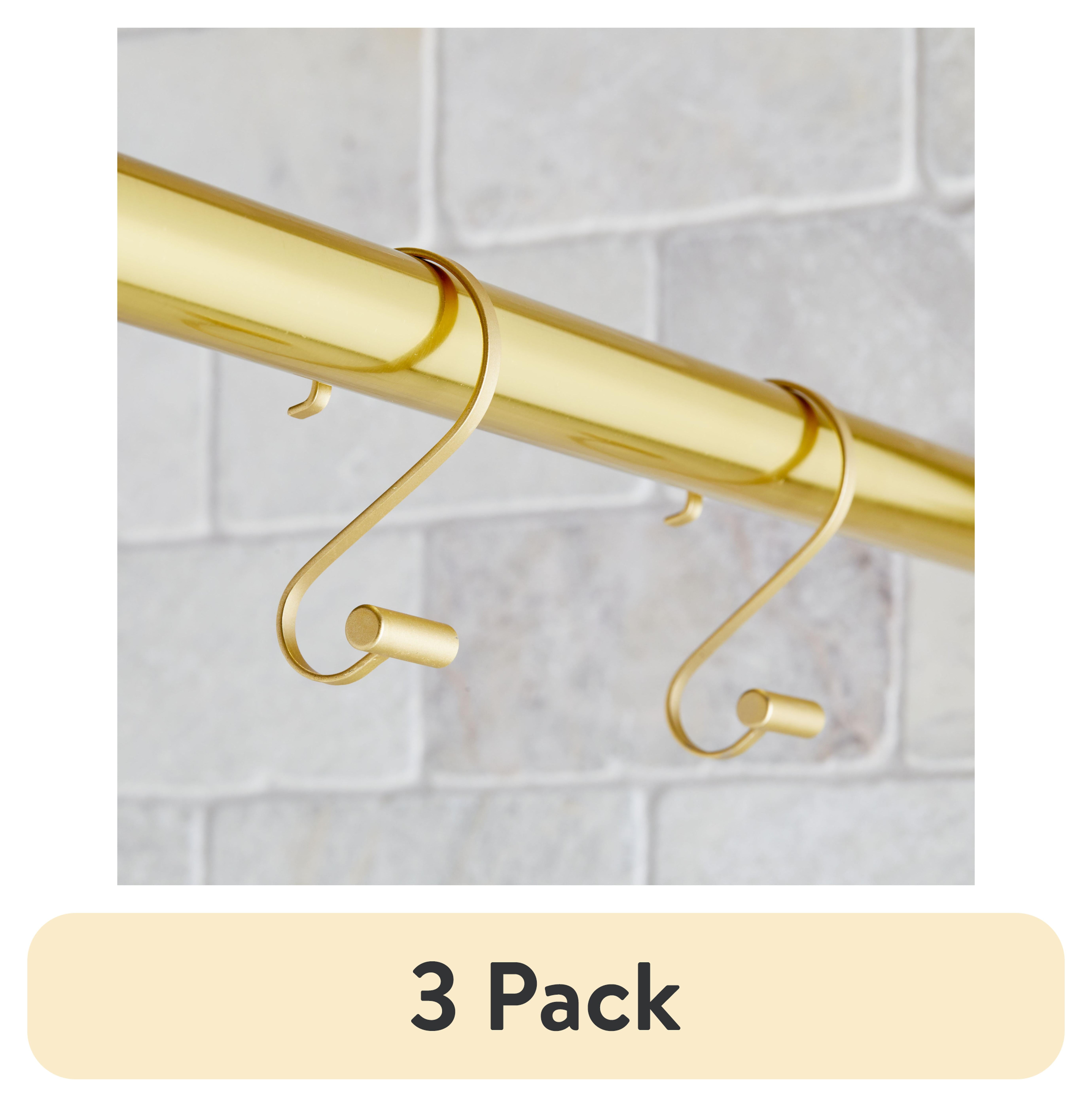 (3 pack) Better Homes & Gardens S-Shape Rustproof Stainless Steel Shower Hooks with T-Bar Ends, Brass, 12