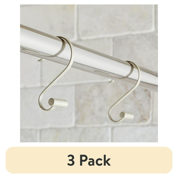(3 pack) Better Homes & Gardens S-Shape Rustproof Stainless Steel Shower Hooks with T-Bar Ends, Nickel, 12