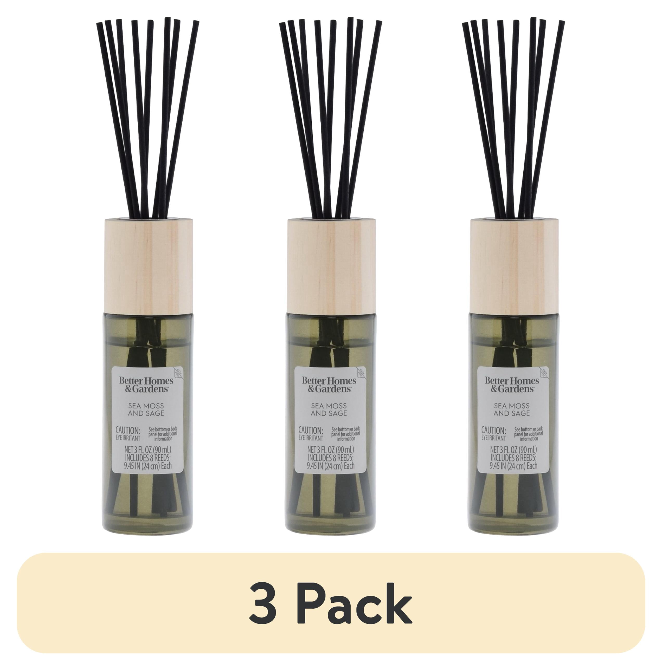 (3 pack) Better Homes and Gardens Sea Moss and Sage Scented Reed Diffuser 3 Fl Oz (90mL) With 8 Synthetic Reeds.