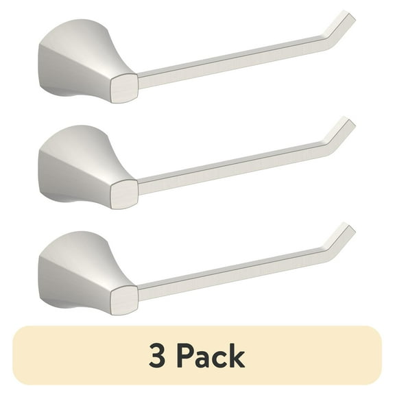 (3 pack) Better Homes & Gardens Simple Flare Style Wall Mount Toilet Paper Holder Satin Nickel Finish