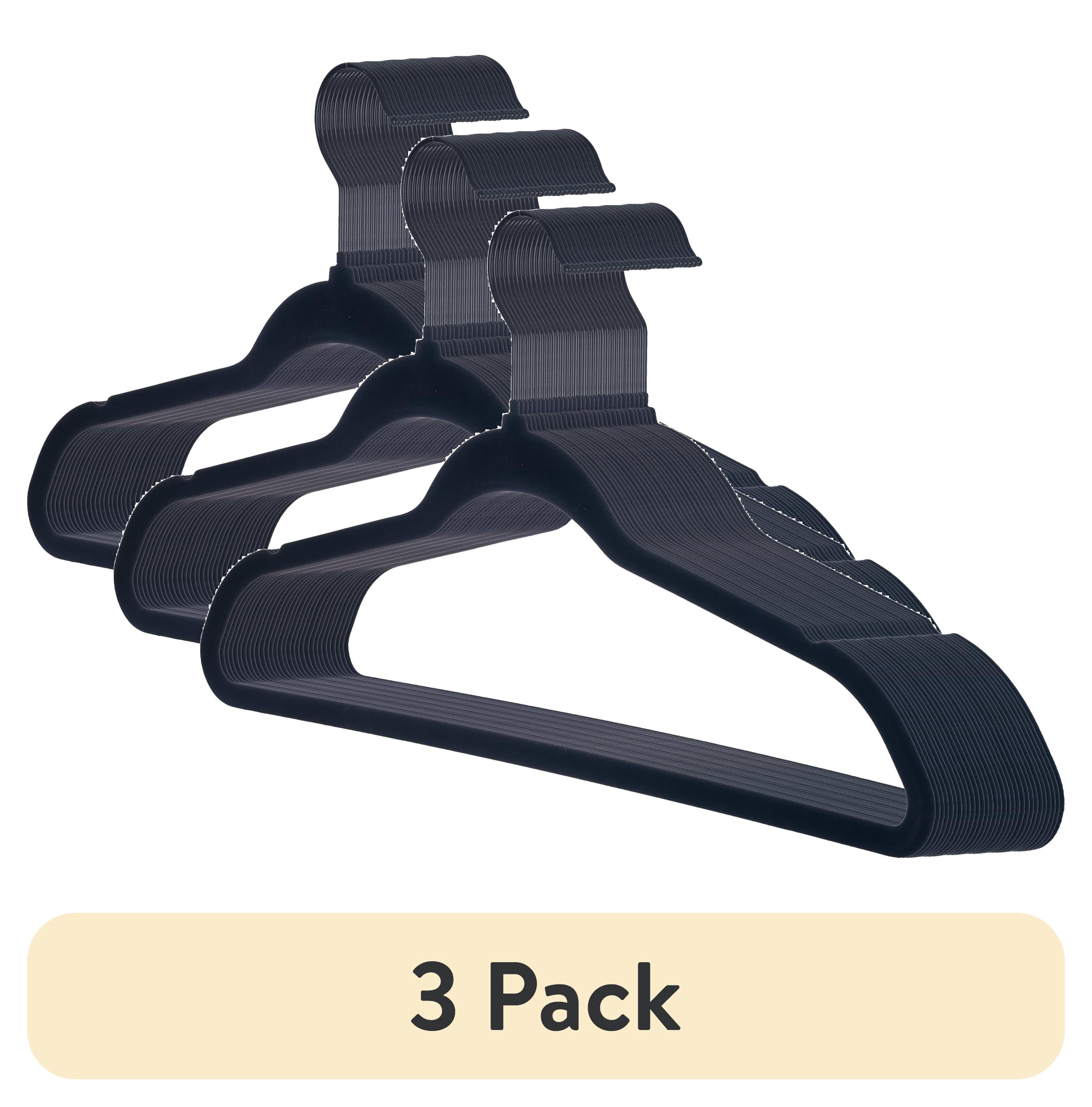 (3 pack) Better Homes & Gardens Slim Non-Slip Velvet Hangers, Black, 30 Pack