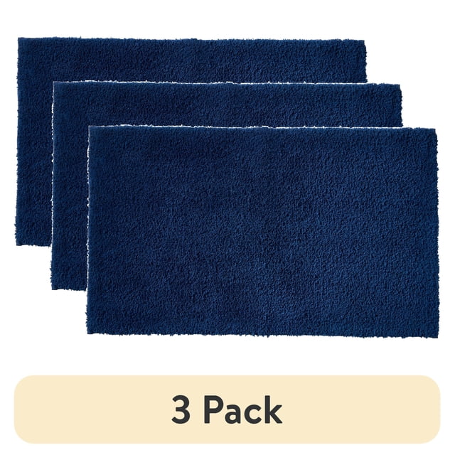 (3 pack) Better Homes & Gardens Ultra Soft Polyester Bath Rug, 23"x39", Blue Admiral