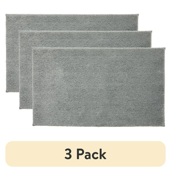 (3 pack) Better Homes & Gardens Ultra Soft Polyester Bath Rug, 23"x39", Grey Flannel
