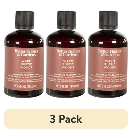 (3 pack) Better Homes & Gardens Universal Fragrance Oil, Warm Rustic Woods, 5 fl oz, for use with Fragrance Oil Diffusers, Fragrance Warmers, Potpourri, and Wicking Fragrance Diffusers