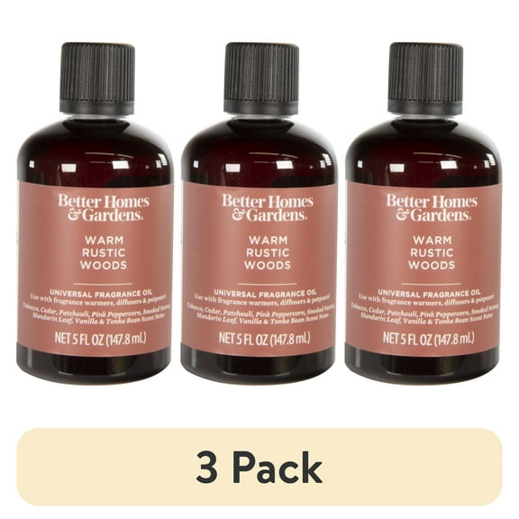 (3 pack) Better Homes & Gardens Universal Fragrance Oil, Warm Rustic Woods, 5 fl oz, for use with Fragrance Oil Diffusers, Fragrance Warmers, Potpourri, and Wicking Fragrance Diffusers