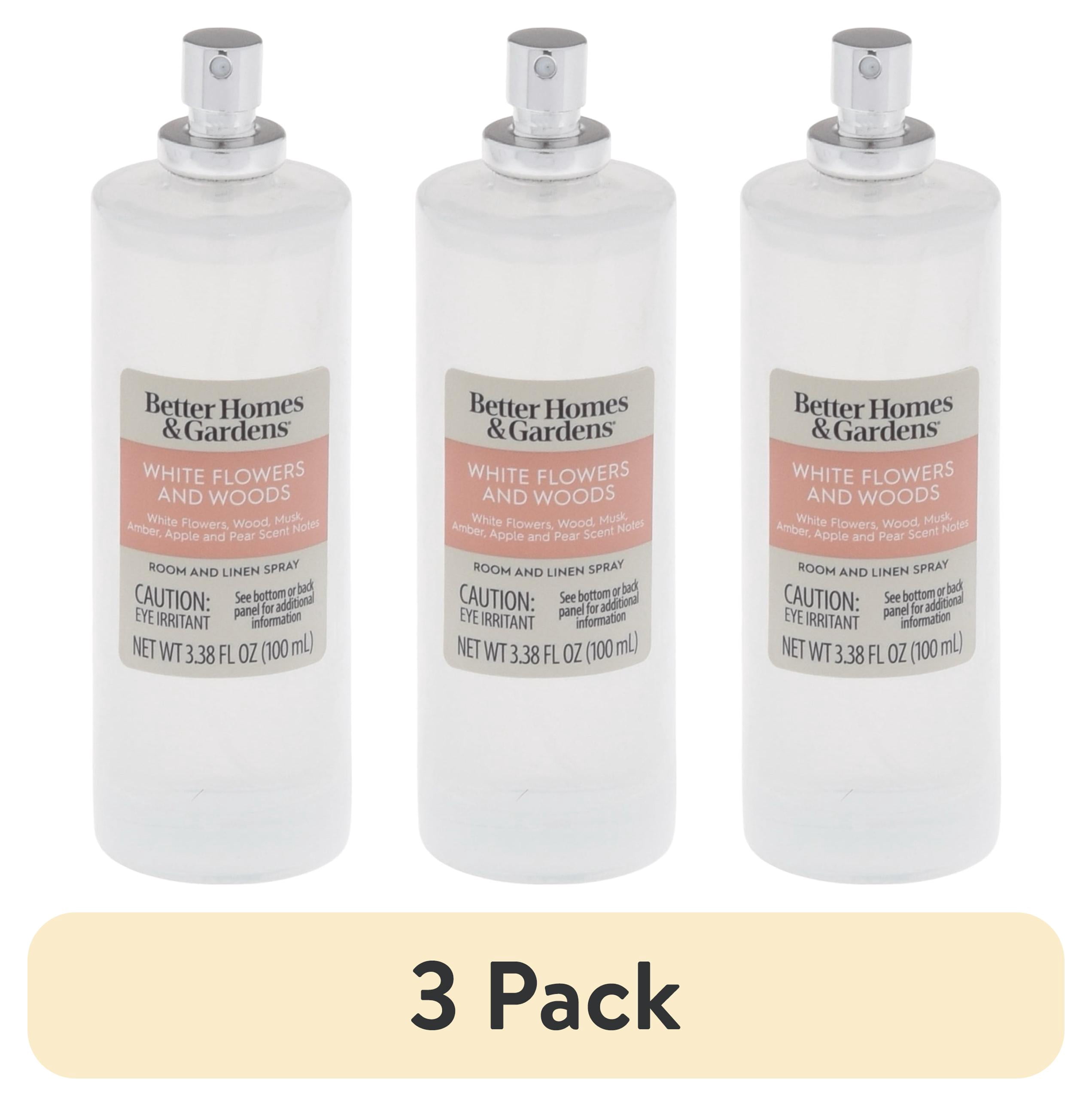 (3 pack) Better Homes and Gardens White Flowers and Woods Scented Room and Linen Spray 3.38 Fl Oz (100mL).