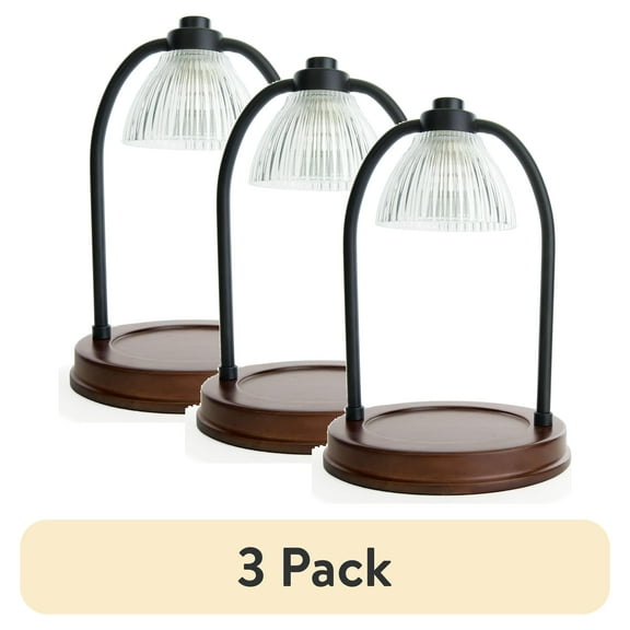 (3 pack) Better Homes & Gardens Candle Warmer Lamp, Black Ribbed Glass