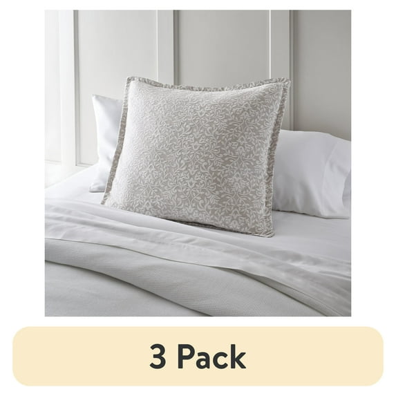 (3 pack) Better Homes & Gardens Embroidered Euro Pillow Sham, Grey, 26" x 26"