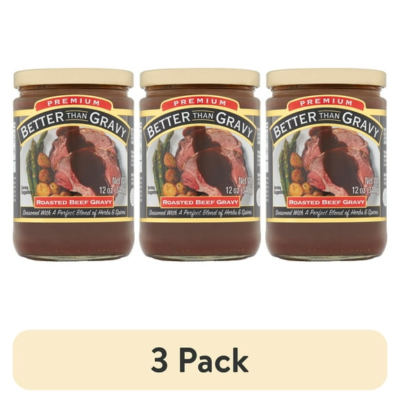 (3 pack) Better Than Gravy, Premium Roasted Beef Gravy, Shelf-Stable, 12 oz Jar