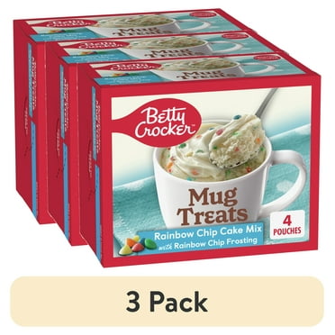 (3 pack) Betty Crocker Mug Treats Rainbow Chip Cake Mix with Frosting, 4 Count, 13.9oz,  Cardboard Box, New