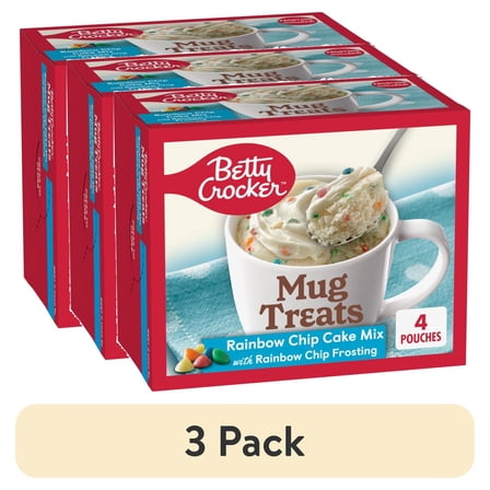 (3 pack) Betty Crocker Mug Treats Rainbow Chip Cake Mix with Frosting, 4 Servings, 13.9 oz.