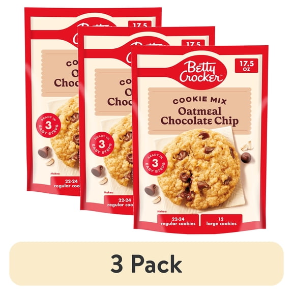 (3 pack) Betty Crocker Oatmeal Chocolate Chip Cookies, Cookie Baking Mix, 17.5 oz