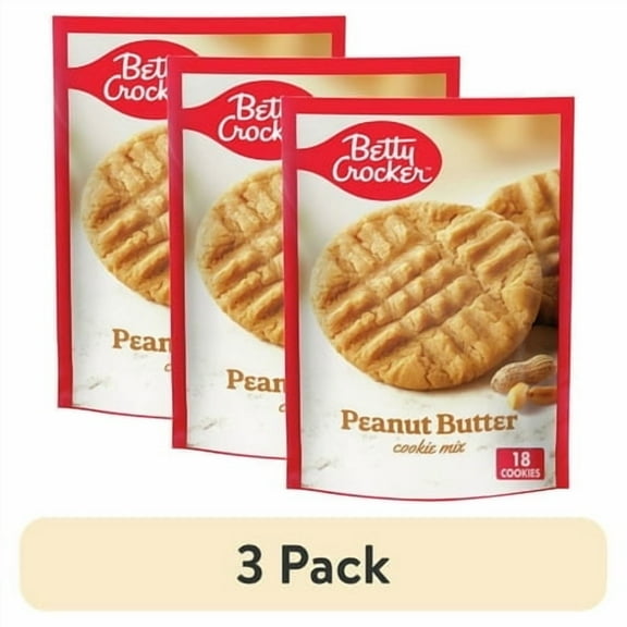 (3 pack) Betty Crocker Peanut Butter Cookies, Cookie Baking Mix, 17.5 oz