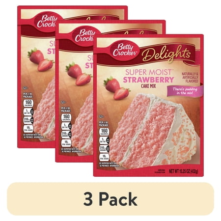 (3 pack) Betty Crocker Super Moist Strawberry Cake Mix, 15.25 oz Box