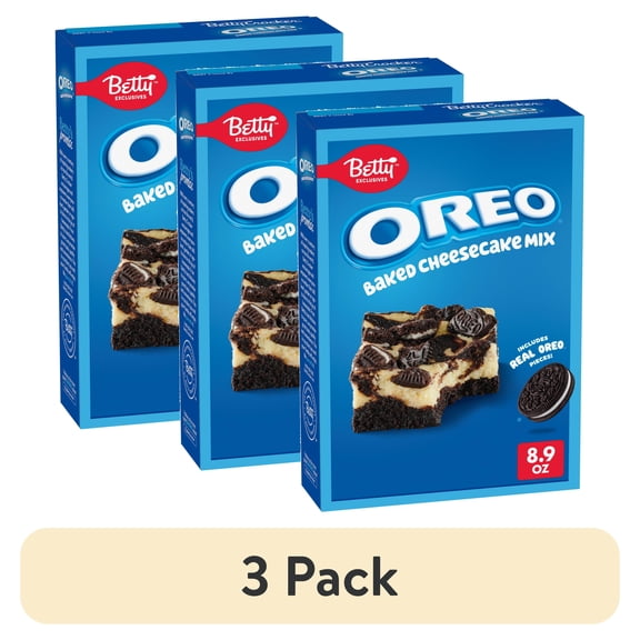 (3 pack) Betty Exclusives OREO Baked Cheesecake Mix, Includes Real OREO Cookie Pieces, 8.9 oz