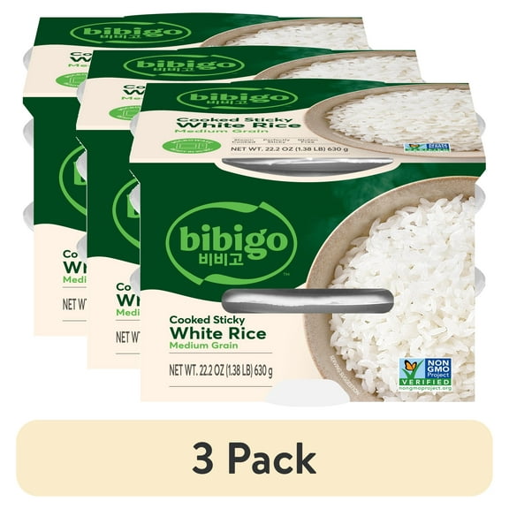 (3 pack) Bibigo Cooked Sticky White Rice, 22.21 oz 3 Pack