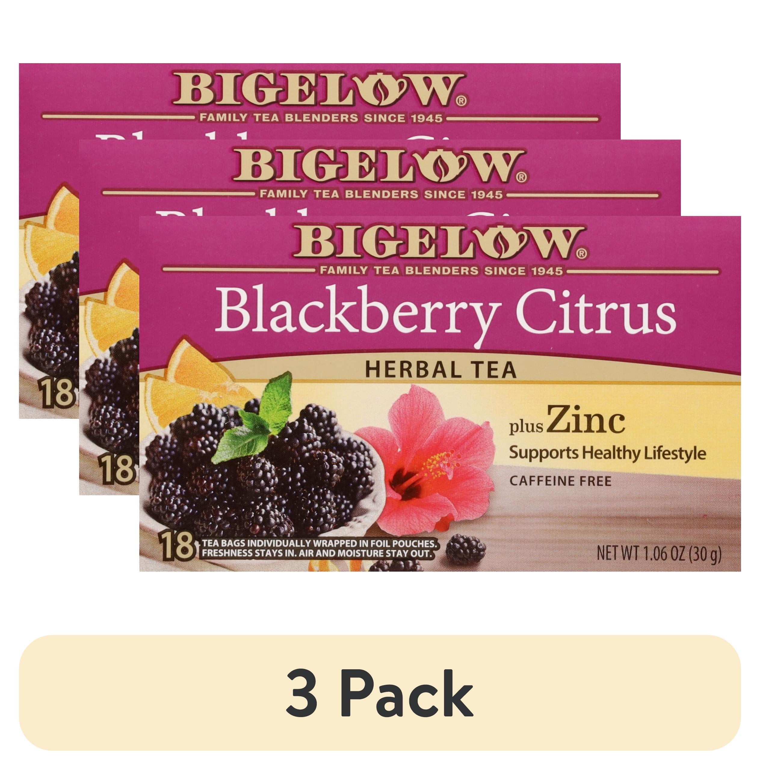 (3 pack) Bigelow Blackberry Citrus Plus Zinc, Caffeine-Free Herbal Tea Bags, 18 Count