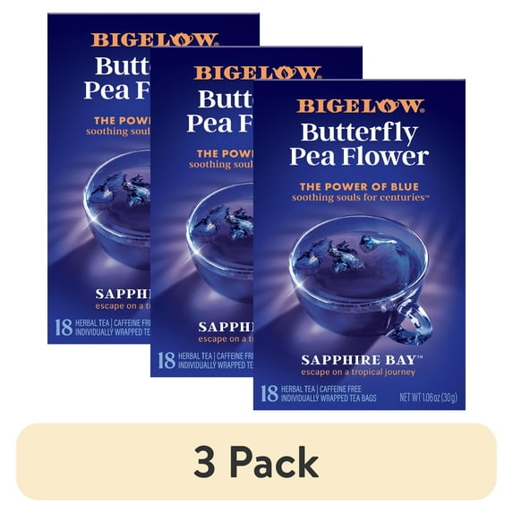 (3 pack) Bigelow Butterfly Pea Flower Sapphire Bay, Herbal Tea, Tea Bags, 18 Count