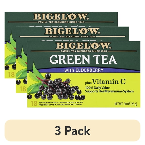 (3 pack) Bigelow Green Tea with Elderberry, Plus Vitamin C, Tea Bags, 18 Count
