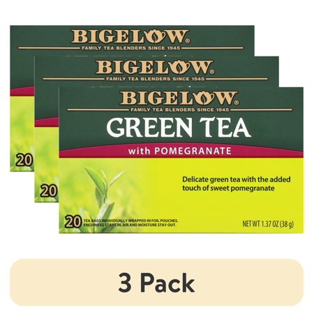 (3 pack) Bigelow Green Tea with Pomegranate, Tea Bags, 20 Count