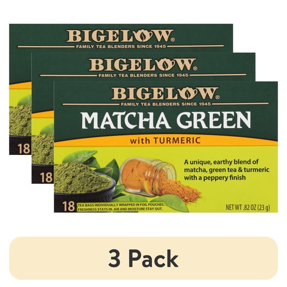 (3 pack) Bigelow Matcha Green Tea with Turmeric, Green Tea Bags, 18 Count