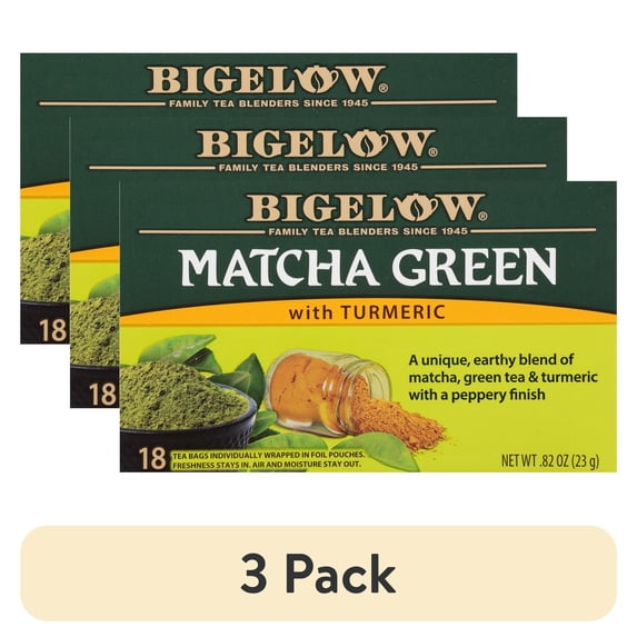 (3 pack) Bigelow Matcha Green Tea with Turmeric, Green Tea Bags, 18 Count
