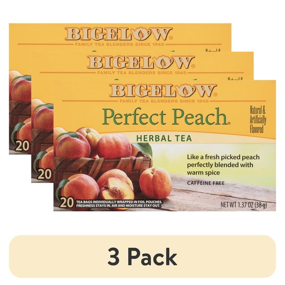 (3 pack) Bigelow Perfect Peach, Caffeine Free, Herbal Tea Bags, 20 Count