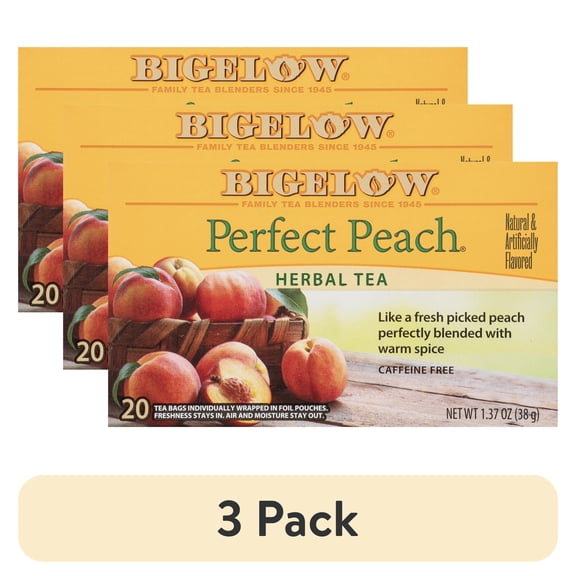 (3 pack) Bigelow Perfect Peach, Caffeine Free, Herbal Tea Bags, 20 Count