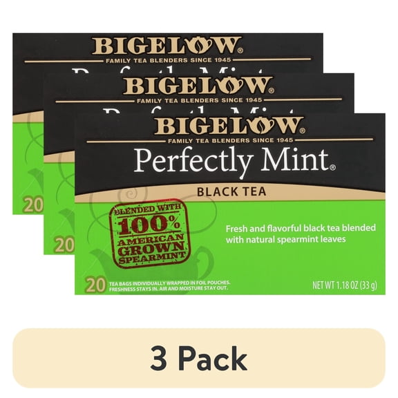 (3 pack) Bigelow Perfectly Mint, Black Tea Bags, 20 Count