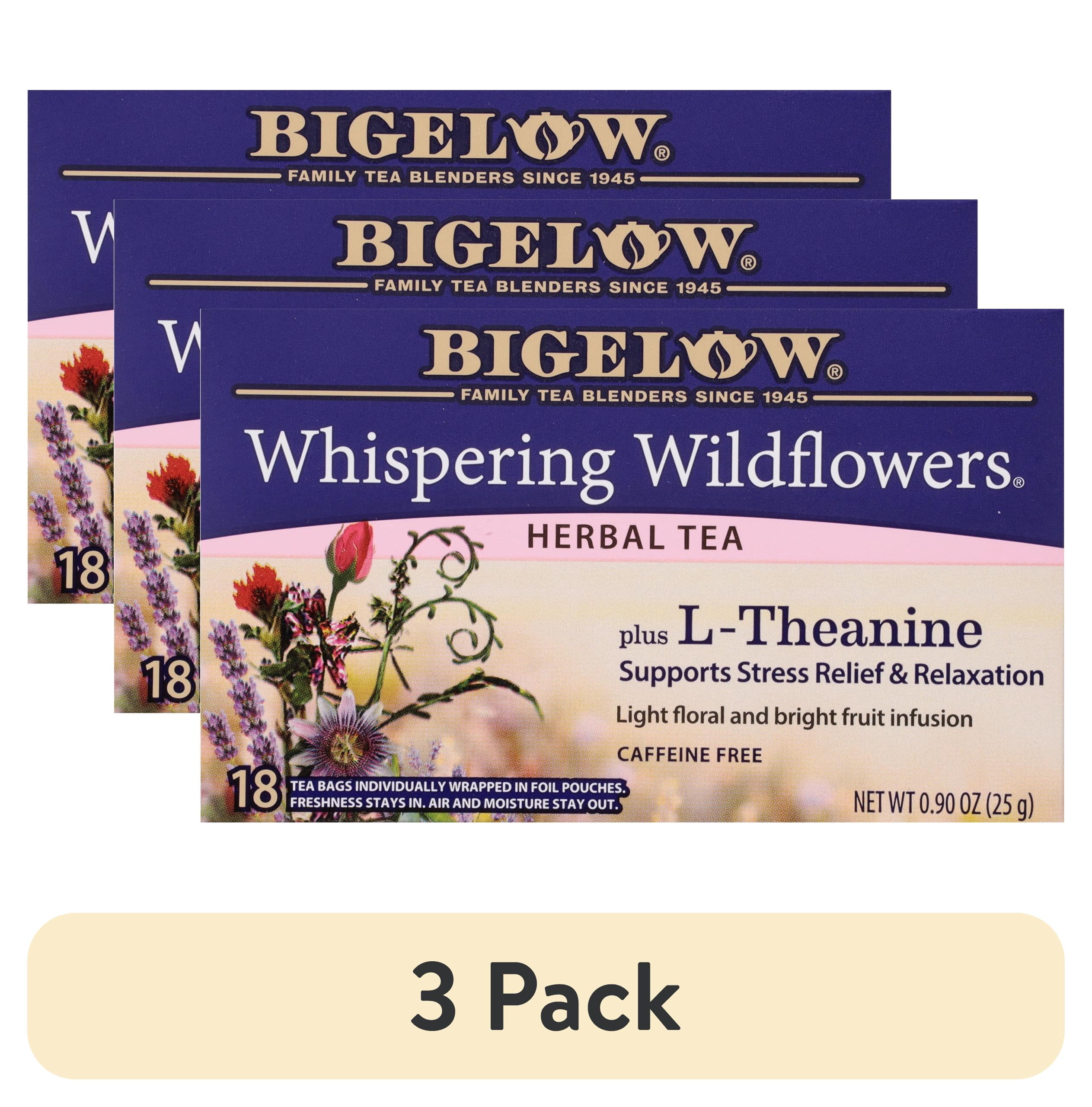 (3 pack) Bigelow Whispering Wildflowers Plus L-Theanine, Caffeine-Free Herbal Tea Bags, 18 Count