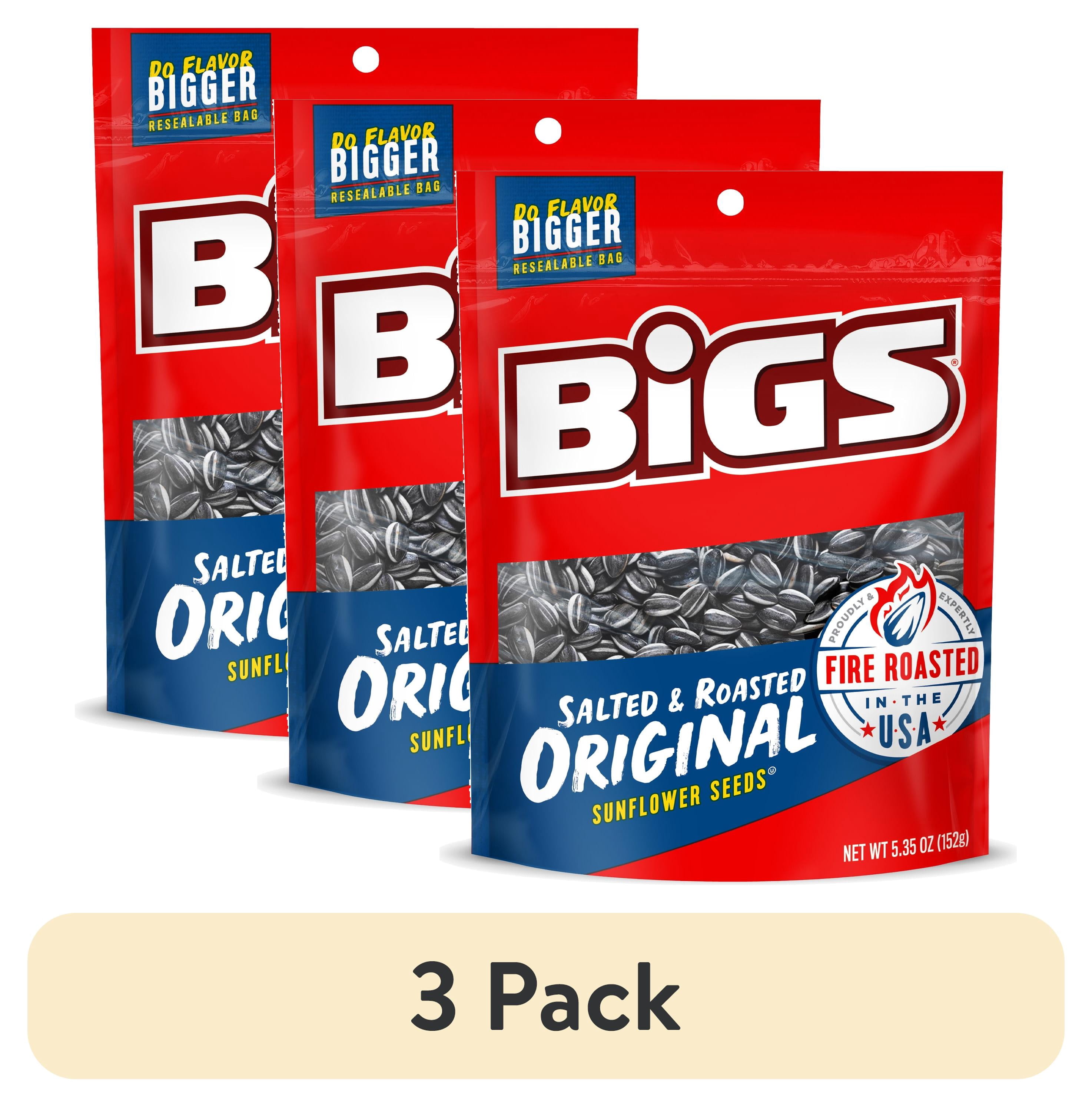 (3 pack) Bigs Salted & Roasted Original Sunflower Seeds, 5.35 oz. Bag ...