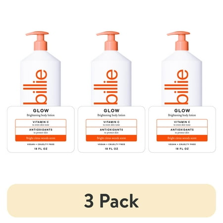 (3 pack) Billie Glow Brightening Women's Body Lotion, Citrus Woods Scent, With Vitamin C, 18 fl oz