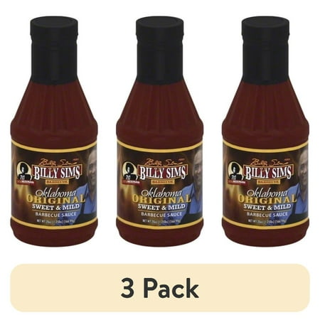 (3 pack) Billy Sims Oklahoma Original Sweet & Mild Barbecue Sauce, 20 oz, Gluten Free, Contains Soy, No High Fructose Corn Syrup