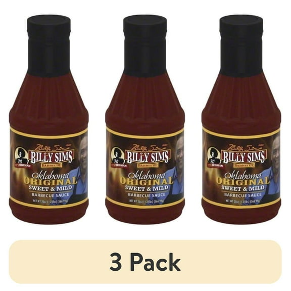(3 pack) Billy Sims Oklahoma Original Sweet & Mild Barbecue Sauce, 20 oz, Gluten Free, Contains Soy, No High Fructose Corn Syrup