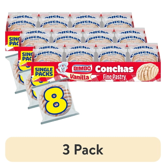 (3 pack) Bimbo Conchas Vanilla Pastry, 8 packs, Pastries, 16.96 oz Box