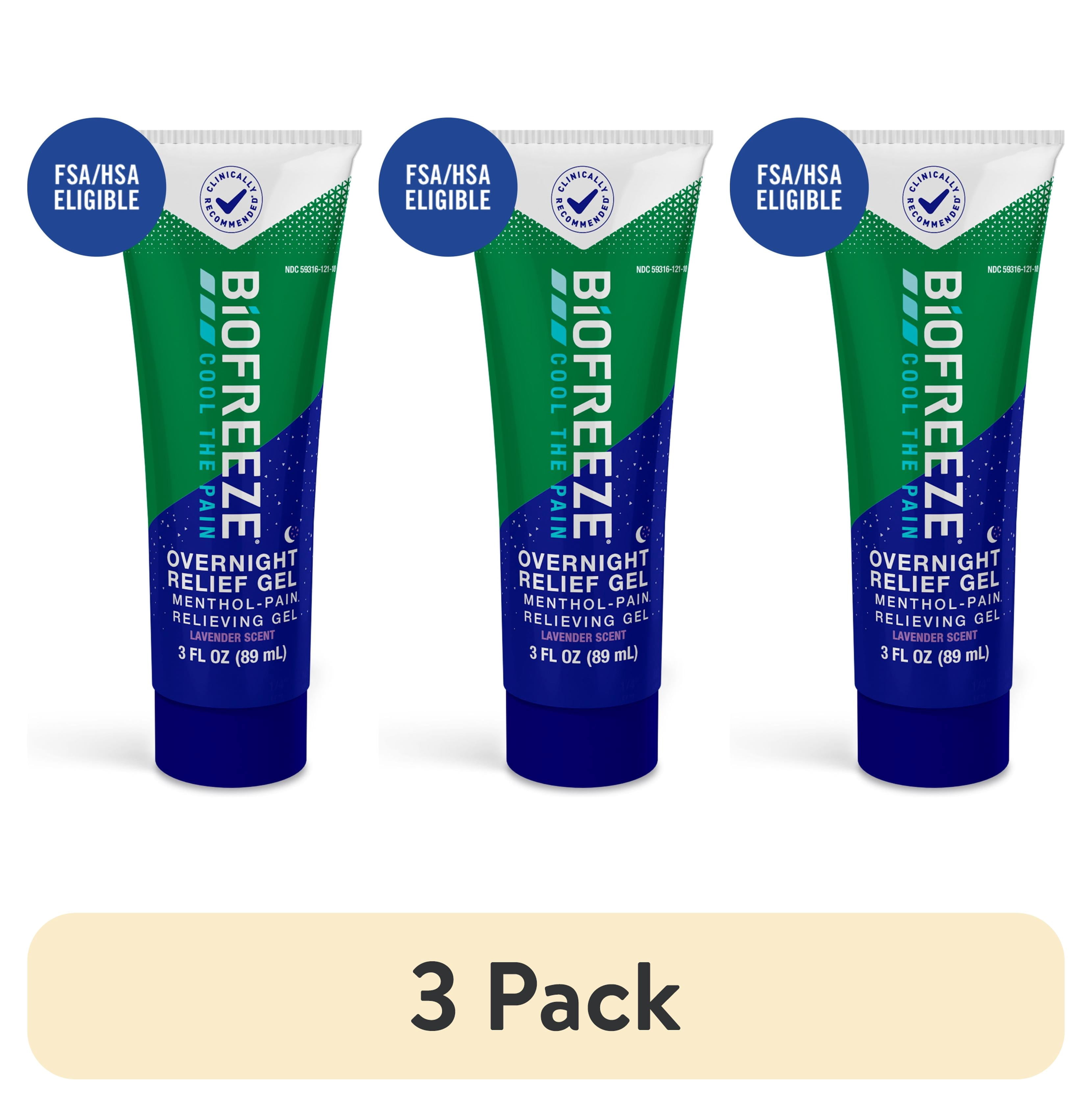 (3 pack) Biofreeze Overnight Pain Relief Gel, Back Knee Muscle Joint  Arthritis Pain Relievers, Menthol,3 oz