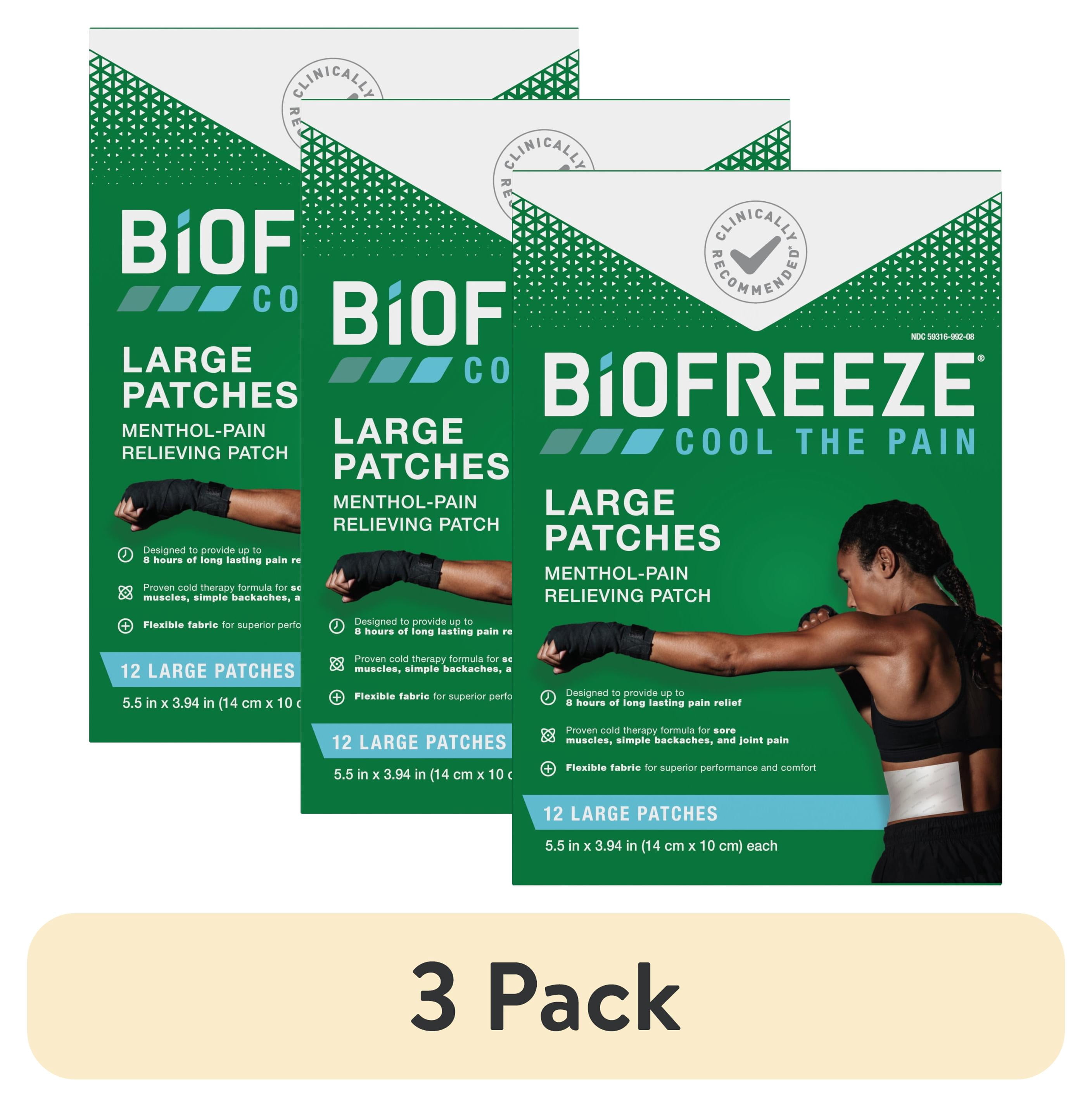 (3 pack) Biofreeze Pain Relief Patches, Back Knee Muscle Joint Arthritis Pain Relievers, Menthol, 12 Count