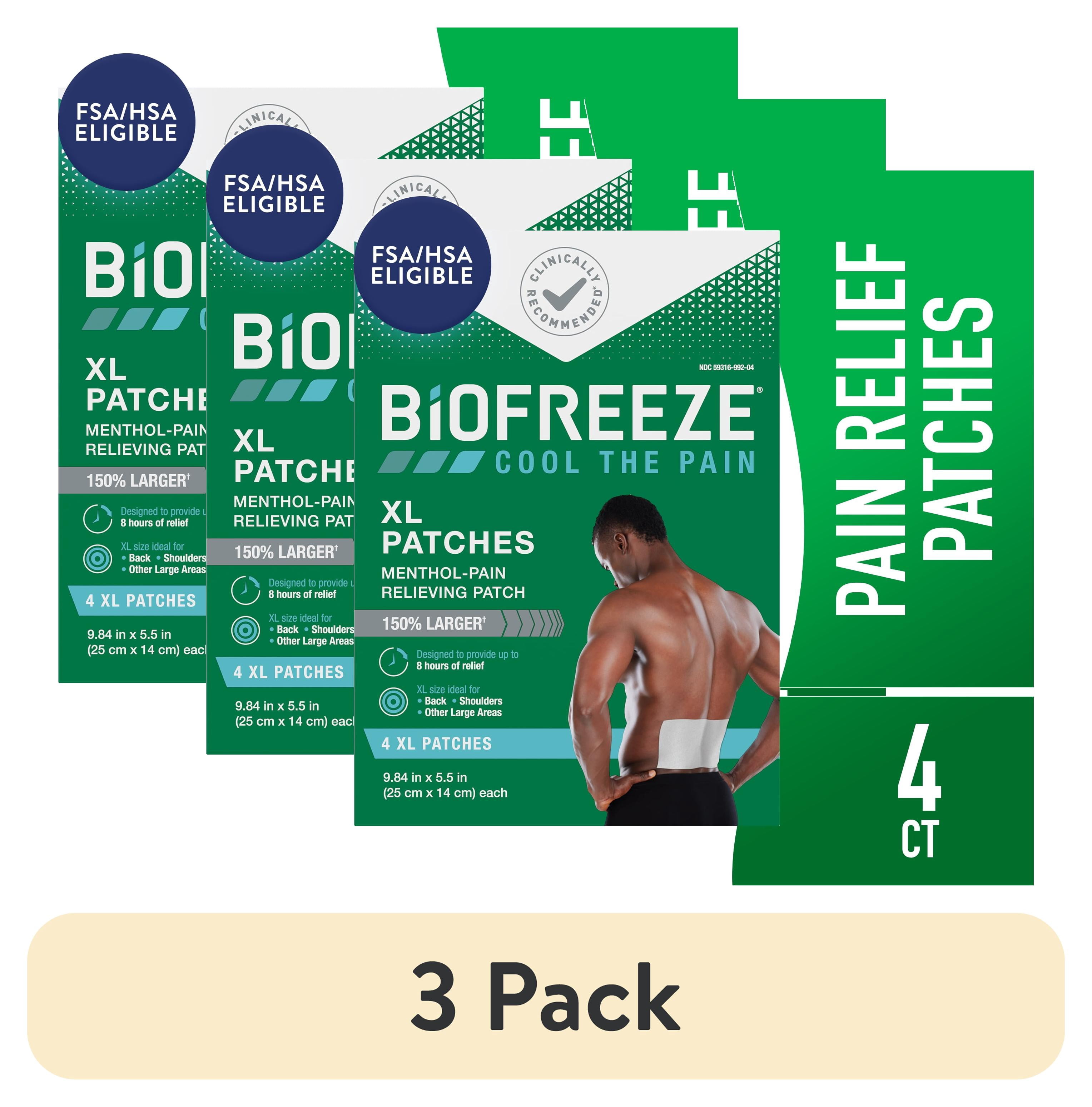 (3 pack) Biofreeze XL Pain Relief Patches, Menthol Pain Patches for Lower Back Neck Knee Shoulder, 4 Count