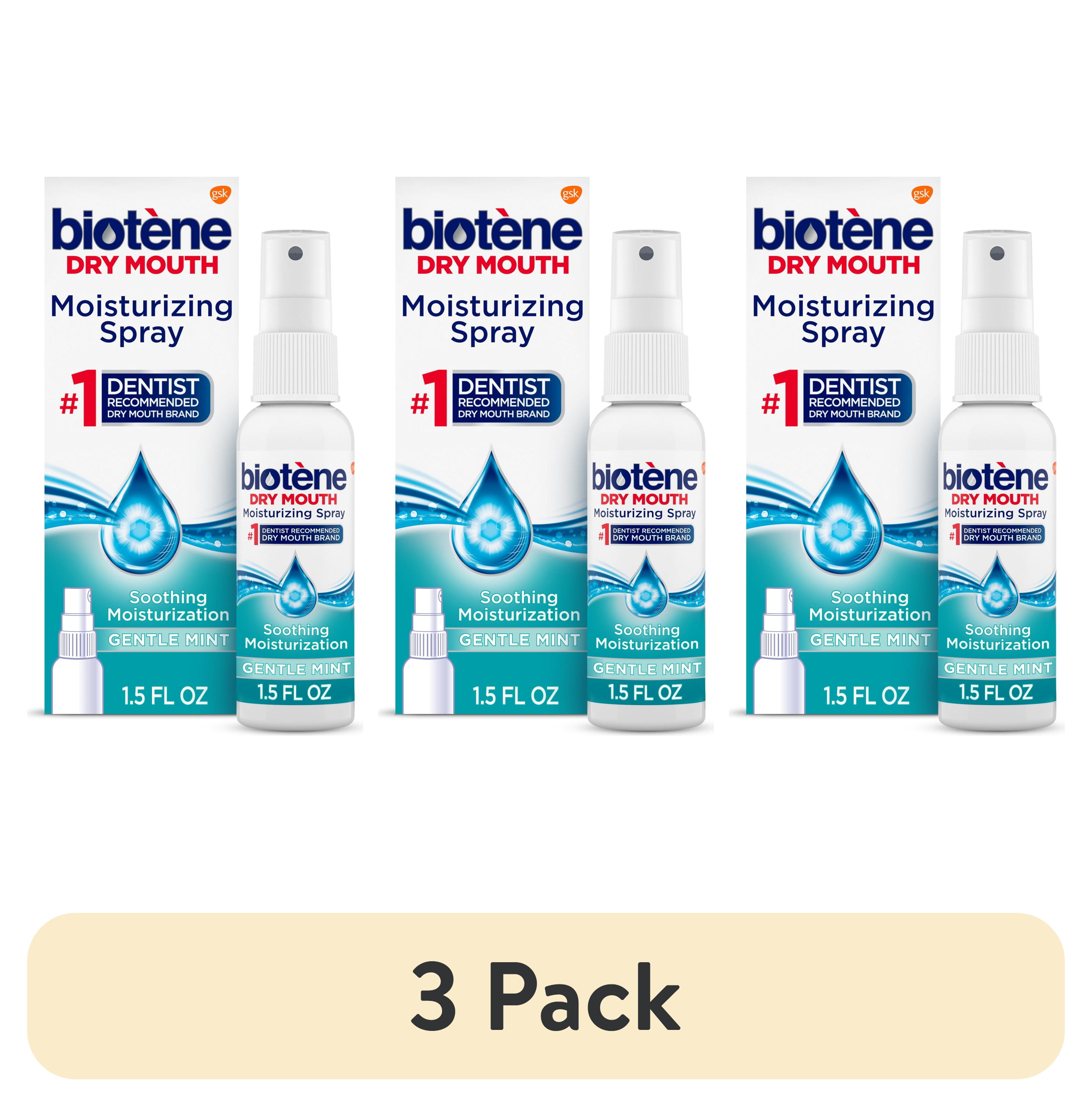 (3 pack) Biotene Dry Mouth and Fresh Breath Moisturizing Spray, Gentle Mint, 1.5 Oz, for Children and Adults